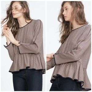 Zara Peplum Long Sleeve Blouse Top Size XS